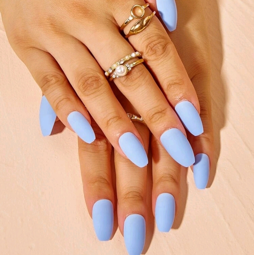 New! Blue Press on Nails